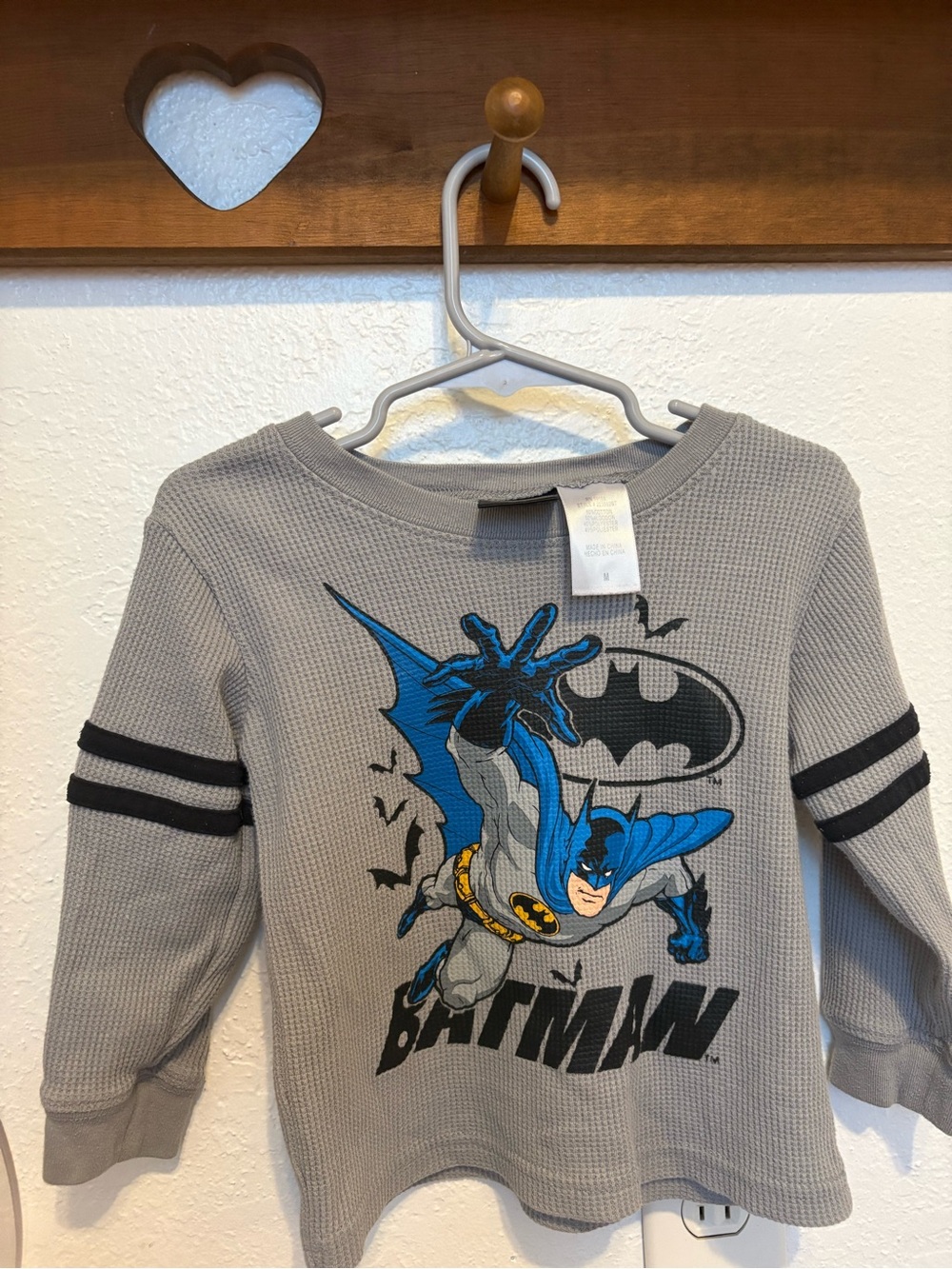 Batman Kids Gray Long Sleeve Tee with Blue & Black Graphic
